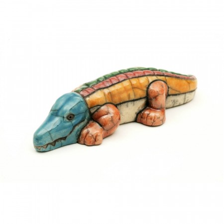 Krokodille, keramikk, 13 cm