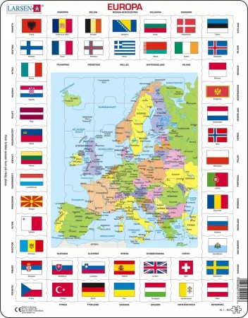 Puslespel, Europakart, politisk inndeling, flagg, hovudstader