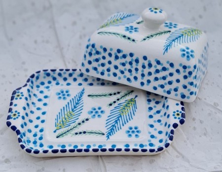 Smørbutt, smørfat, kvit-blå