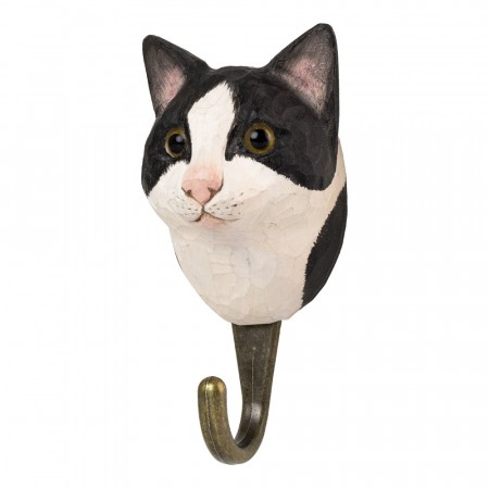 Krok, handskoren i tre, katt, svart og kvit